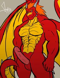 1boy abs anthro balls ballsack beefy bgn biceps big dracos dragon erection horns humanoid_penis looking_at_viewer male male_only masculine muscles muscular_male nude_male pecs penis pose red_body scalie scrotum solo tail testicles uncut wings