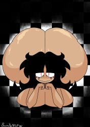 banillansfw big big_ass big_breasts big_butt black_hair needlemouse_(character) needlemouse_(series) red_eyes sarah_henderson_(needlemouse) seductive_look sonic_(series) sonic_the_hedgehog_(series) tile_floor