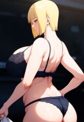 1girls ai_due ai_generated ass ass_focus bare_shoulders bare_thighs big_ass big_breasts blonde_hair blue_eyes blunt_bangs blush bob_cut bra breasts breasts_bigger_than_head busty child_bearing_hips cleavage closed_mouth cowboy_shot expressionless female female_only from_behind g-string hand_on_hip hanging_breasts hi_res holding_object hourglass_figure huge_ass huge_breasts indoors kunoichi large_breasts large_hips light-skinned_female light_skin lingerie lingerie_bra lingerie_panties mature mature_female mature_woman midriff milf nai_diffusion narrowed_eyes naruto naruto_shippuden navel ninja outdoors panties pinup plump rear_view sagging_breasts samui short_hair stable_diffusion standing top_heavy top_heavy_breasts towel underwear underwear_only upper_body viewed_from_below voluptuous voluptuous_female wide_hips