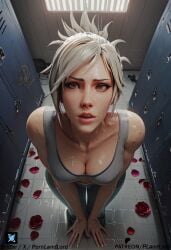 1girls ai_generated bed bedroom breasts cleavage female huge_breasts league_of_legends league_of_legends:_wild_rift looking_at_viewer pornlandlord riot_games riven solo solo_female thick_thighs white_hair wide_hips