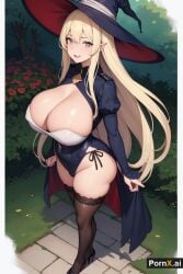 1girls ai_generated blonde_hair cleavage full_body high_heels huge_ass huge_breasts large_breasts pornx.ai round_ass seductive_pose smile standing stockings straight_hair thick_thighs witch witch_hat