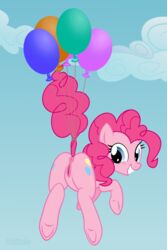 2012 20pixels anus back balloons blue_eyes cutie_mark equine female flying friendship_is_magic hair horse looking_at_viewer my_little_pony pink_hair pinkie_pie_(mlp) pussy sky solo straight_hair