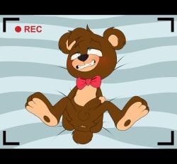 absurd_res anthro ass blue_eyes blush bow_tie enookie erection hi_res lying male male_only oliver_masthay on_back skinny solo spread_butt spread_legs spreading teddy_bear_(species) toony