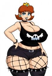 ai_generated black_lipstick crown fishnets huge_ass huge_breasts lubbasdump mario_(series) nintendo princess_daisy sharp_teeth super_mario_bros. wide_hips