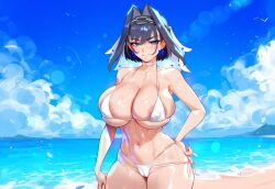 1girls ai_generated areolae beach benisman big_breasts big_thighs bikini blush breasts busty female hololive hololive_english huge_breasts huge_thighs large_breasts large_thighs navel ouro_kronii thick_thighs thighs virtual_youtuber voluptuous