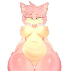 amy_rose anthro areola ass big_breasts blush blush_lines breasts butt_from_the_front cat_smile cheek_tuft eulipotyphlan eyelashes facial_tuft female front_view fur genitals green_eyes head_tuft hedgehog hi_res large_breasts looking_at_viewer low-angle_view mammal navel nipples nude pink_areola pink_body pink_fur pink_nipples portrait pussy sega simple_background solo sonic_(series) sonic_the_hedgehog_(series) spiral_eyes syruphoney28 tan_body tan_fur thick_thighs thigh_gap three-quarter_portrait tuft white_background wide_hips