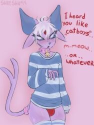 anthro big_ass blue_eyes eeveelution espeon femboy looking_at_viewer pokemon pokemon_(species) purple_body shieshuqqq stockings stripped_socks thick_ass thick_thighs white_hair