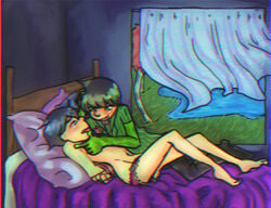 2boys bed black_hair bondage dr_seuss gay greed-ler green_eyes male male_only once-ler pillow selfcest short_hair the_lorax window yaoi