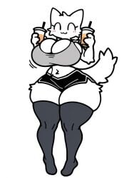 big_breasts breast_expansion furry girlkisser huge_breasts motion_lines shorts solo tank_top thick_thighs thigh_expansion thin_waist white_fur