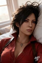 ada_wong ai_generated asian_female aveen_lie bedroom game_character resident_evil selfie sfw short_hair woken_up