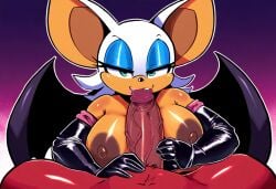 1boy 1girls ai_generated big_breasts big_penis erection furry huge_breasts knuckles_the_echidna large_breasts mullon novelai oral penis pov rouge_the_bat sega sonic_(series) voluptuous