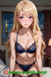 1girls ahq_hentai ai_generated ayase_saki blonde_hair blush breasts gimai_seikatsu medium_breasts patreon perfect_body stable_diffusion stockings thighhighs underwear