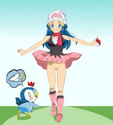 black_socks blush boots bottomless bottomless_skirt clothes color dawn_(pokemon) day enf female feral holding human interspecies knee_socks kneehighs kneesocks no_panties outdoors piplup poke_ball pokemon pokemon_(species) pokephilia pussy size_difference skirt skirt_lift socks socks_and_boots tagme vulva walking wind_lift windy_dress