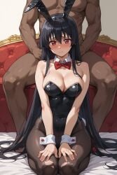 ai_generated akame_(akame_ga_kill!) akame_ga_kill! bunny_ears bunnysuit dark-skinned_male on_knees red_eyes submissive_female