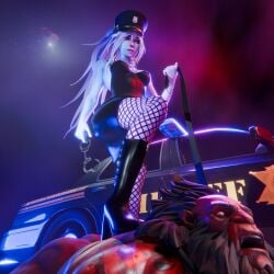 1:1 3d 3d_render axe_(dota) blender blender3d blender_cycles boots dominant_female domination dota dota2girls dota_2 drow drow_ranger female leather leather_boots looking_at_viewer police police_car police_hat police_uniform policewoman red_eyes render sosiskaba6y white_hair