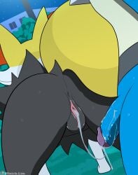 absurd_res after_sex anthro anthro_on_anthro anus ass black_body black_fur blue_body blue_fur bodily_fluids braixen cum cum_in_pussy cum_inside duo faceless_character faceless_male female fur generation_4_pokemon generation_6_pokemon genital_fluids genitals hi_res humanoid_genitalia humanoid_penis lucario male male/female nintendo penis pokemon pokemon_(species) pussy sweat sweatdrop sweaty_butt white_body white_fur winick-lim yellow_body yellow_fur