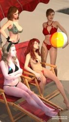 4girls bikini black_widow_(marvel) blonde_hair gwen_stacy marvel_comics mary_jane_watson mary_jane_watson_(insomniac) multiple_girls natasha_romanoff red_bikini red_hair spider-man_(series) stjude90 swimsuit