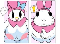 ! anthro_to_feral big_breasts cassettedream dream-cassette funny get_real lagomorph leporid meme my_melody transformation