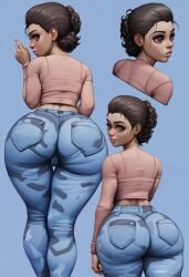 ai_generated back_view backboob bottomwear brown_body brown_hair cameltoe clothed clothing grand_theft_auto huge_ass large_ass large_breasts looking_at_viewer looking_back lucia_(gta) massive_ass multiple_views pants short_hair thick_ass thick_thighs topwear