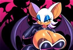 ai_generated areola_slip curvy female furry furry_female huge_breasts looking_at_viewer mullon novelai rouge_the_bat sega solo sonic_(series) sonic_the_hedgehog_(series) standing sweat thick_thighs voluptuous