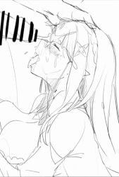 1boy 1girls cum emilia_(re:zero) fellatio monochrome netorare