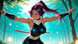 1female 1girls ai_generated arms_up ass belly_button big_ass big_breasts black_outfit bleach blush blushing_at_viewer boob breasts breasts_focus child_bearing_hips curvy curvy_female curvy_figure dark-skinned_female dark_purple_hair dominatrix fantasy female huge huge_ass innie_belly_button long_hair looking_at_viewer navel pale-skinned_female patreon presenting_breasts puffy_nipples sensual sexually_suggestive sexy shihouin_yoruichi shiny_skin solo solo_female solo_focus stable_diffusion stblfantasy suggestive tan_body tan_skin thick thick_thighs thighs toned toned_body toned_female very_long_hair voluptuous voluptuous_female wallpaper yellow_eyes