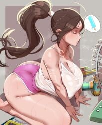 aestheticc-meme big_breasts dolphin_shorts fatal_fury female heat_(temperature) hi_res highres huge_breasts mai_shiranui see-through_clothing street_fighter_6 sweat sweatdrop sweating tagme