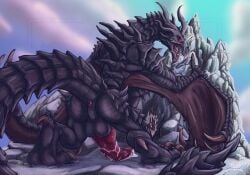 alduin anus ass balls bethesda_game_studios black_body black_scales bodily_fluids cum cum_on_penis dragon erection european_mythology feral genital_fluids genitals hi_res looking_at_viewer looking_back looking_back_at_viewer male male_only membrane_(anatomy) membranous_wings microsoft mythological_creature mythological_scalie mythology open_mouth penis presenting presenting_hindquarters ramzi rear_view scales scalie skyrim solo the_elder_scrolls tongue tongue_out western_dragon wings wyvern