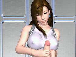 3d 7_(artist) animated breasts brown_eyes brown_hair censored earrings erect_nipples female fighting_cuties final_fantasy final_fantasy_vii hair handjob human large_breasts long_hair male penis straight suspenders tank_top tifa_lockhart