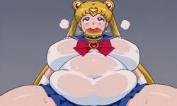 1girls ai_assisted ai_generated big_belly big_breasts blonde_hair breasts burger fat fat_female fat_fetish female getting_fat heavy_breathing morbidly_obese morbidly_obese_female obese obese_female sailor_moon skirt sweat sweaty sweaty_clothes thick_thighs usagi_tsukino weight_gain weight_gain_female