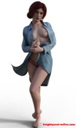 1girls 3d daz_studio naked_shirt panties red_hair red_panties stjude90 the_witcher_(series) triss_merigold