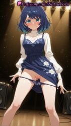 1girls 2025 ai ai_generated amplifier anime anime_style aqua_eyes asian ass_visible_through_thighs bangs blue_dress blue_eyes blue_hair blue_panties blush breasts bust busty cleavage cleavage_cutout cleft_of_venus closed_mouth clothes_lift dress dress_lift feet_out_of_frame female female_focus female_only floral_print flying_sweatdrops gradient_hair hentai hi_res high_quality high_resolution highres kurokawa_akane legs_apart lifted_by_self light_particles long_sleeves looking_at_viewer medium_breasts medium_hair multicolored_hair natsuyoru oshi_no_ko paipan panties panties_down pantsu panty_pull patreon puffy_long_sleeves puffy_sleeves pulled_by_self pussy pussy_juice shaved_vagina shirt short_hair smile solo solo_female speaker spotlight stable_diffusion stage stage_lights standing swept_bangs uncensored underwear undressing vagina voluptuous voluptuous_female white_shirt