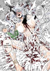 after_rape blood blood_on_chest blood_on_pussy censored_genitalia censured_breasts covered_in_cum cum_everywhere destroyed destroyed_pussy dying fukushuu_o_koinegau_saikyou_yuusha_wa_yami_no_chikara_de_senmetsu_musou_suru goddess goddess_of_love gore imminent_death naked naked_female on_back open_legs open_mouth punishment raped_by_monster raped_by_orc raped_goddess revenge