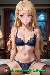 1girls ahq_hentai ai_generated ayase_saki blonde_hair blush breasts gimai_seikatsu medium_breasts patreon perfect_body stable_diffusion stockings thighhighs underwear