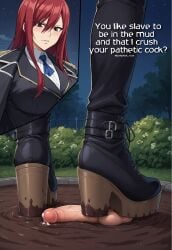 crushed_testicles crushing dirty disgusted disgusting elkazama_yumi erza_scarlet femdom foot_fetish mud stomp trample