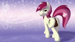 1boy 2013 abstract_background anus balls cutie_mark equine feral friendship_is_magic green_eyes hair horse looking_at_viewer male male_only my_little_pony pony red_hair roseluck_(mlp) rule_63 skipsy solo two_tone_hair white_fur