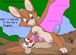 1999 anthro bat bat_wings bodily_fluids breast_grab breasts brown_body brown_fur chip_'n_dale_rescue_rangers chipmunk dale_(disney) dialogue disney duo english_text eyelashes female female_penetrated foxglove_(cdrr) fur genital_fluids genitals ground_squirrel hand_on_breast kthanid_(artist) male male/female male_penetrating male_penetrating_female mammal membrane_(anatomy) membranous_wings micro motion_lines nipples nude nude_anthro nude_female nude_male outside penetration penile penile_penetration penis penis_in_pussy plant purple_eyes pussy red_eyes rodent sciurid sex text toony tree vaginal_fluids vaginal_penetration vaginal_penetration wings