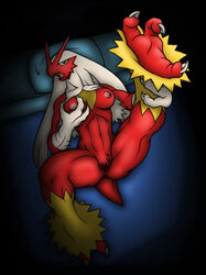 above_view barefoot bed blaziken breasts claws color dalus female female_only lying nipples nude on_back pillow pokemon pokemon_(species) raised_leg solo tagme