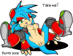 anus ass auntymoira becky_the_hedgehog blue_hair blush breast furry purity purity_the_hedgehog pussy solo sonic_(series) spread_legs tagme uekawa_style