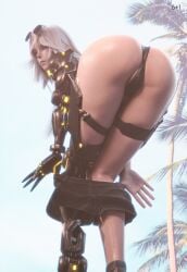 3d ass ass_focus ass_up beach black_panties female female_only gayle_(nier) glasses glasses_on_head gray_hair long_hair nier nier_reincarnation on_back prosthetic_arm prosthetic_leg sixplusone yellow_eyes