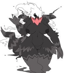 anthro black_body black_nipples black_sclera breasts claws collar darkrai digital_media_(artwork) female generation_4_pokemon ghost grey_stripes hair hi_res legendary_pokemon lewdylithical lilith_(lewdylithical) long_hair microsoft_paint_(artwork) nintendo nipples pokemon pokemon_(species) pupils red_collar solo spirit stripes thick_thighs white_hair white_pupils wide_hips