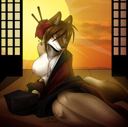 breasts cherushi clothes female furry japanese_clothes looking_at_viewer skimpy