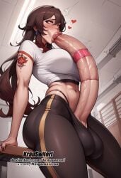 ai_generated autofellatio cumdrip futa_focus futa_only futanari genshin_impact hu_tao_(genshin_impact) huge_ass huge_balls huge_breasts huge_butt huge_cock krauswnori sportswear