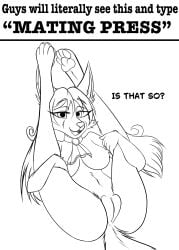 absurd_res amaya_claire anthro ascot ascot_only asking_viewer bedroom_eyes black_and_white canid canine canis caramelfox cute_fangs dialogue eyebrow_through_hair eyebrows eyelashes fangs female flirting flirting_with_viewer fluffy fluffy_tail from_front_position genitals guys_will_literally_see_this_and_type hair hi_res leg_grab legs_up line_art long_hair looking_at_viewer mammal mating_press meme_pose monochrome mostly_nude narrowed_eyes navel neckwear neckwear_only nipples open_mouth pawpads paws pointy_ears presenting presenting_pussy pussy question question_mark seductive sex simple_background smug smug_eyes smug_face solo tail teeth translucent translucent_hair twintails wolf wolf_tail