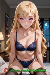 1girls ahq_hentai ai_generated ayase_saki blonde_hair blush breasts gimai_seikatsu medium_breasts patreon perfect_body stable_diffusion stockings thighhighs underwear