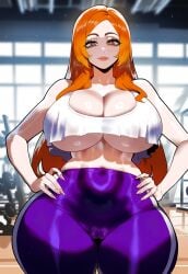 ai_generated ass ass_focus big_ass big_breasts big_butt big_thighs bleach cleavage crop_top_overhang dijiai focus from_front_position front_view gym gym_clothes gym_uniform hands_on_hips hourglass_figure indoors inoue_orihime looking_at_viewer mommy nsfw pants pussy round_ass round_butt thick thick_ass thick_butt thick_legs thick_thighs thighs underboob wide_hips