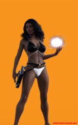 1girls 3d bikini black_hair daz_studio gun mass_effect miranda_lawson stjude90 swimsuit weapon