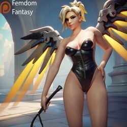 1girls ai_generated bdsm_gear black_panties bondage breasts dominant dominant_female domination dominatrix dominatrix_outfit femdom femdom_pov femdomfantasyai mercy overwatch overwatch_2 sexually_suggestive smug_face solo submission thighs whip