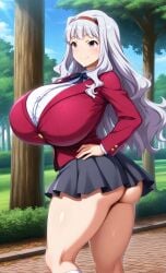 1girls ai_assisted ai_generated big_ass big_breasts breasts breasts_bigger_than_head curves curvy curvy_body curvy_female curvy_figure curvy_hips dominant_female enormous_breasts ftggtgg gigantic_breasts hairband huge_ass huge_breasts hyper_breasts idolmaster large_ass large_breasts massive_breasts request requested revealing_clothes school_uniform schoolgirl schoolgirl_uniform seducing seductive seductive_eyes seductive_look seductive_pose seductive_smile shijou_takane skirt solo solo_female solo_focus thick_ass thick_thighs unbuttoned unbuttoned_shirt white_hair