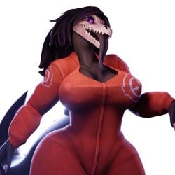 big_breasts da.nilkaz huge_breasts long_hair monster monster_girl nipples_visible_through_clothing scp-682 scp_foundation sharp_teeth thick_thighs